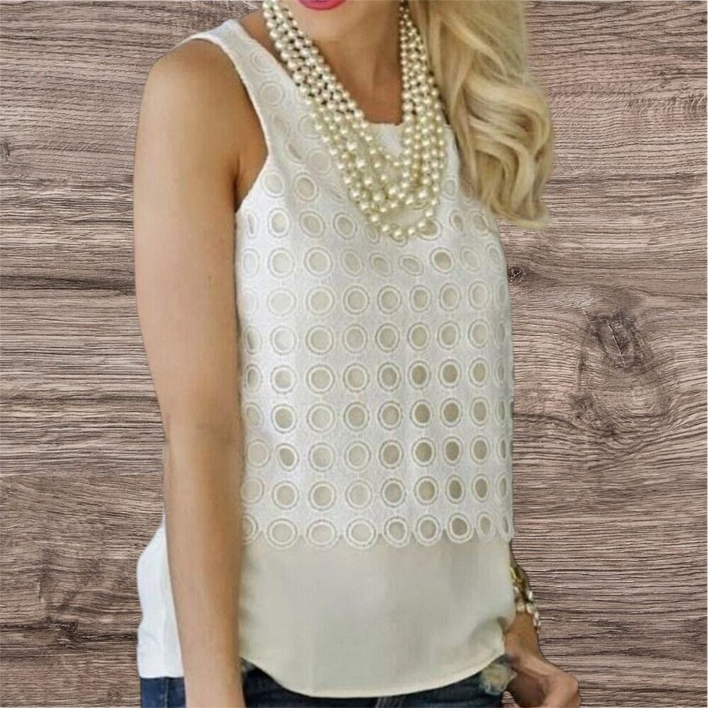 Ann Taylor Sleeveless Embroidered Blouse Lined Side Zip Closure Women’s Medium